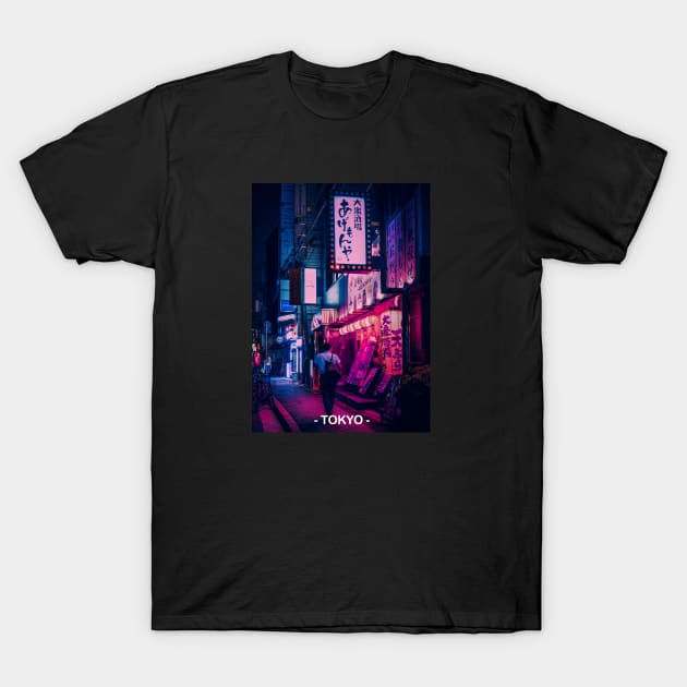 Tokyo Street Neon Synthwave T-Shirt by JeffDesign